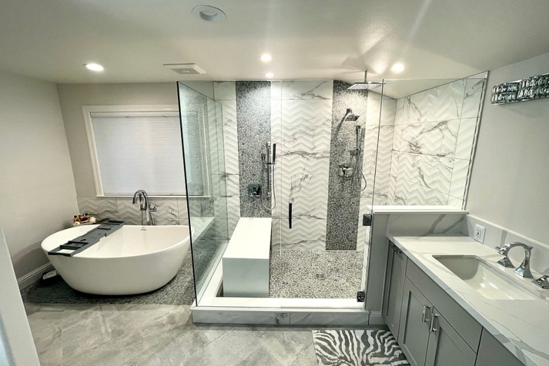 renovated bathroom by creative property renewal - glass shower - lightbox
